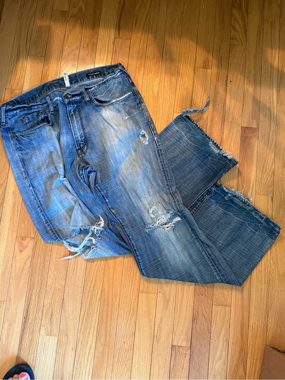 Guess Men’s Distressed Blue Straight Jeans